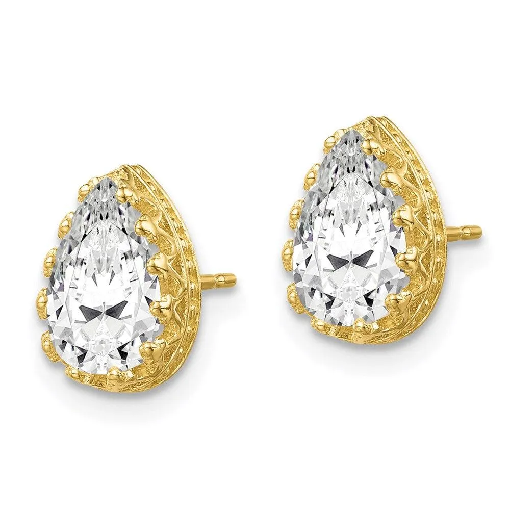 10k Tiara Collection 9mm Polished Pear CZ Earrings