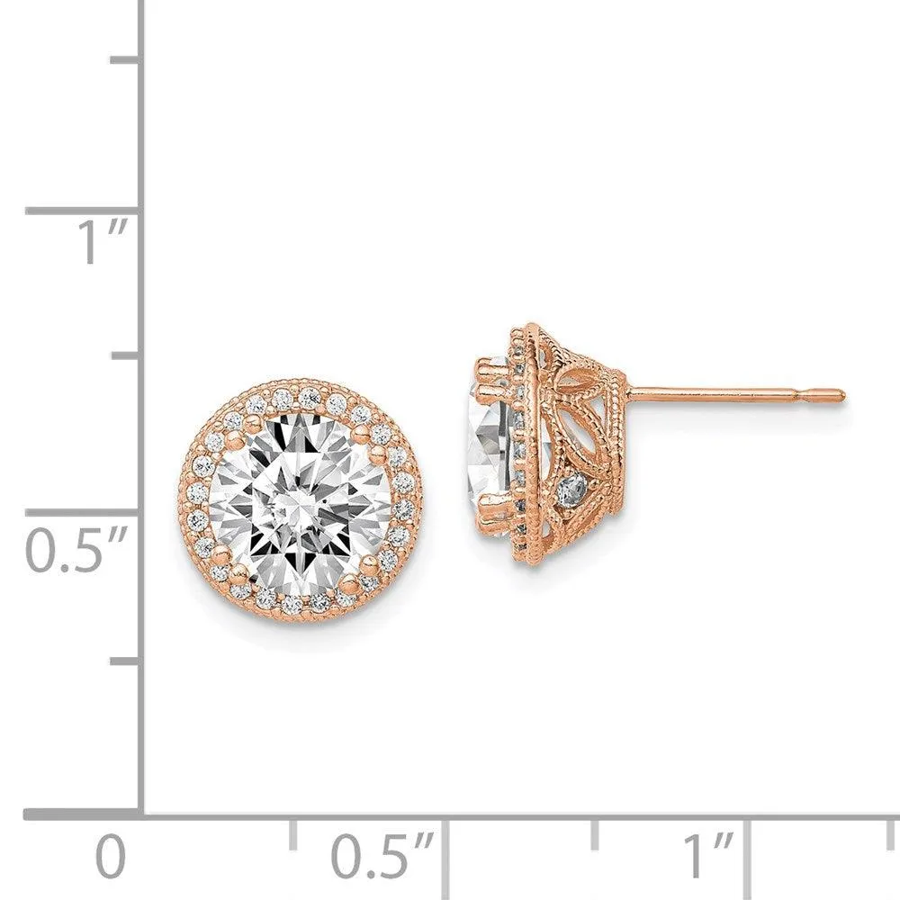 10K Tiara Collection Rose Gold Polished CZ Post Earrings