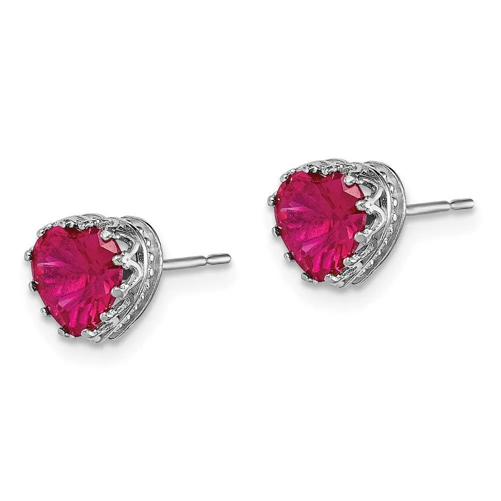 10k Tiara Collection White Gold 6mm Polished Heart Created Ruby Earrings