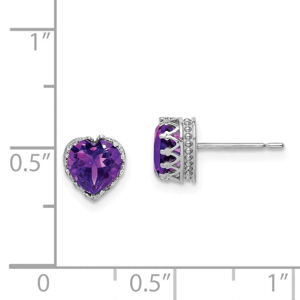 10k Tiara Collection White Gold Polished 6mm Heart Amethyst Earrings