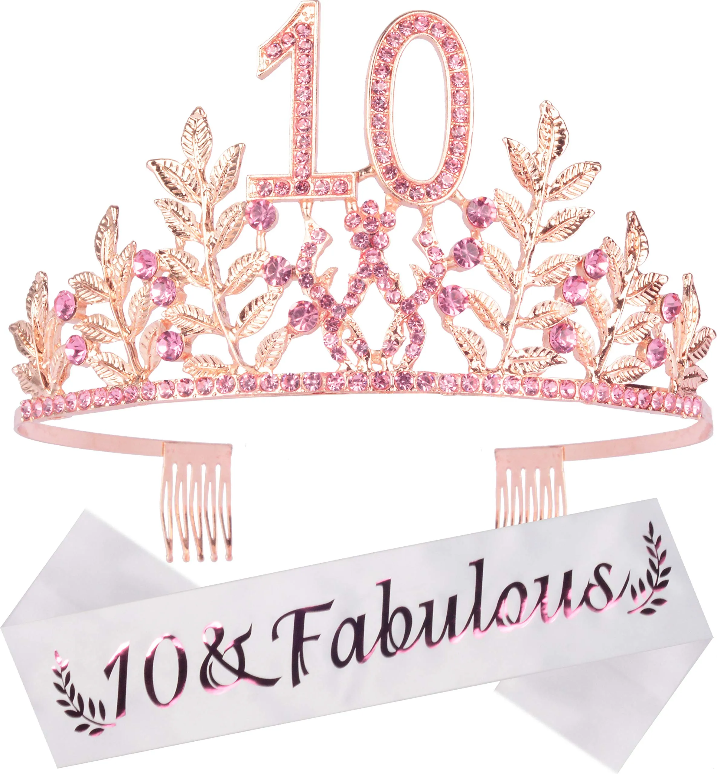 10th Birthday Gifts for Girls,10th Birthday Tiara and Sash,10 Fabulous Sash and Crystal