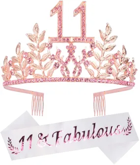 11th Birthday Gifts for Girls, 11th Birthday Tiara and Sash, 11 Fabulous Sash and Crystal