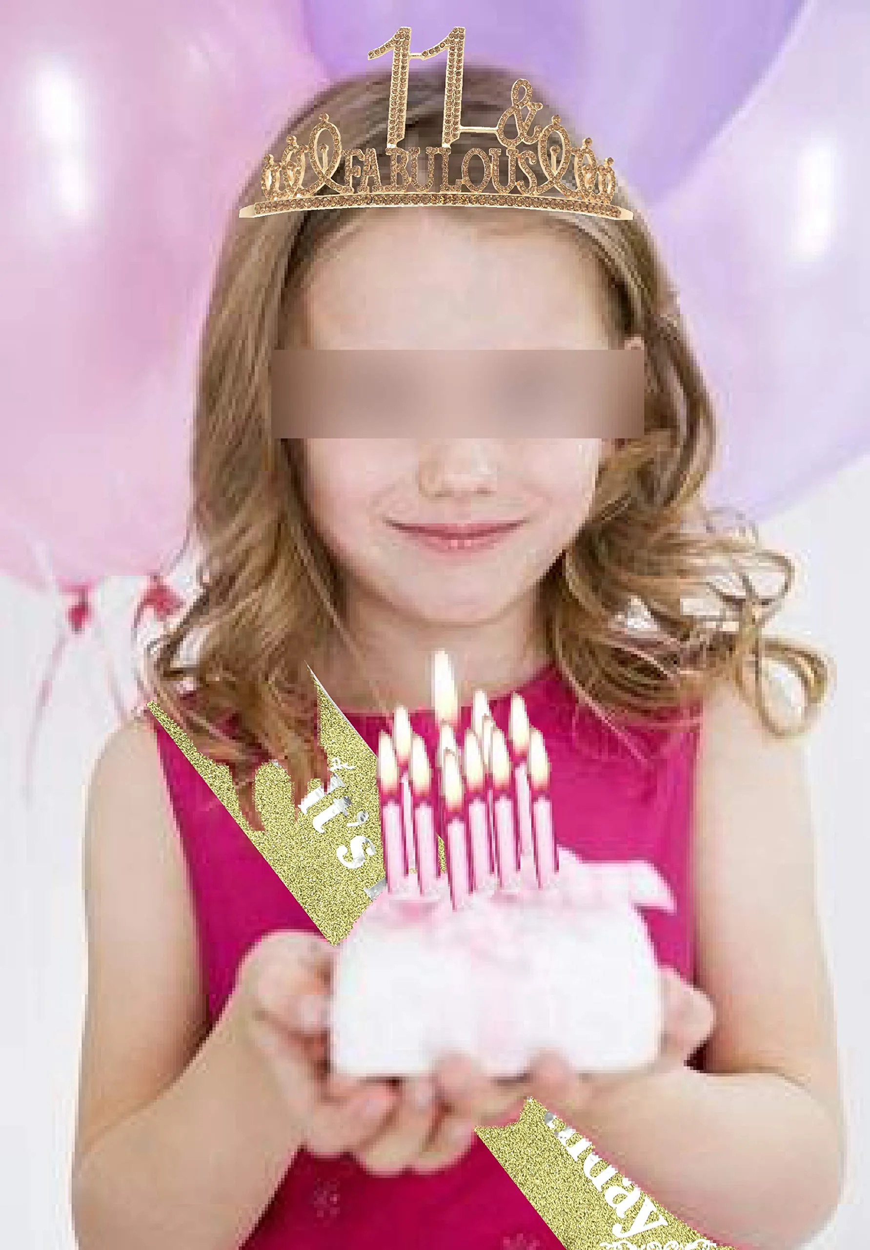 11th Birthday Gifts for Girls,11th Birthday Tiara and Sash Golden,11th Birthday