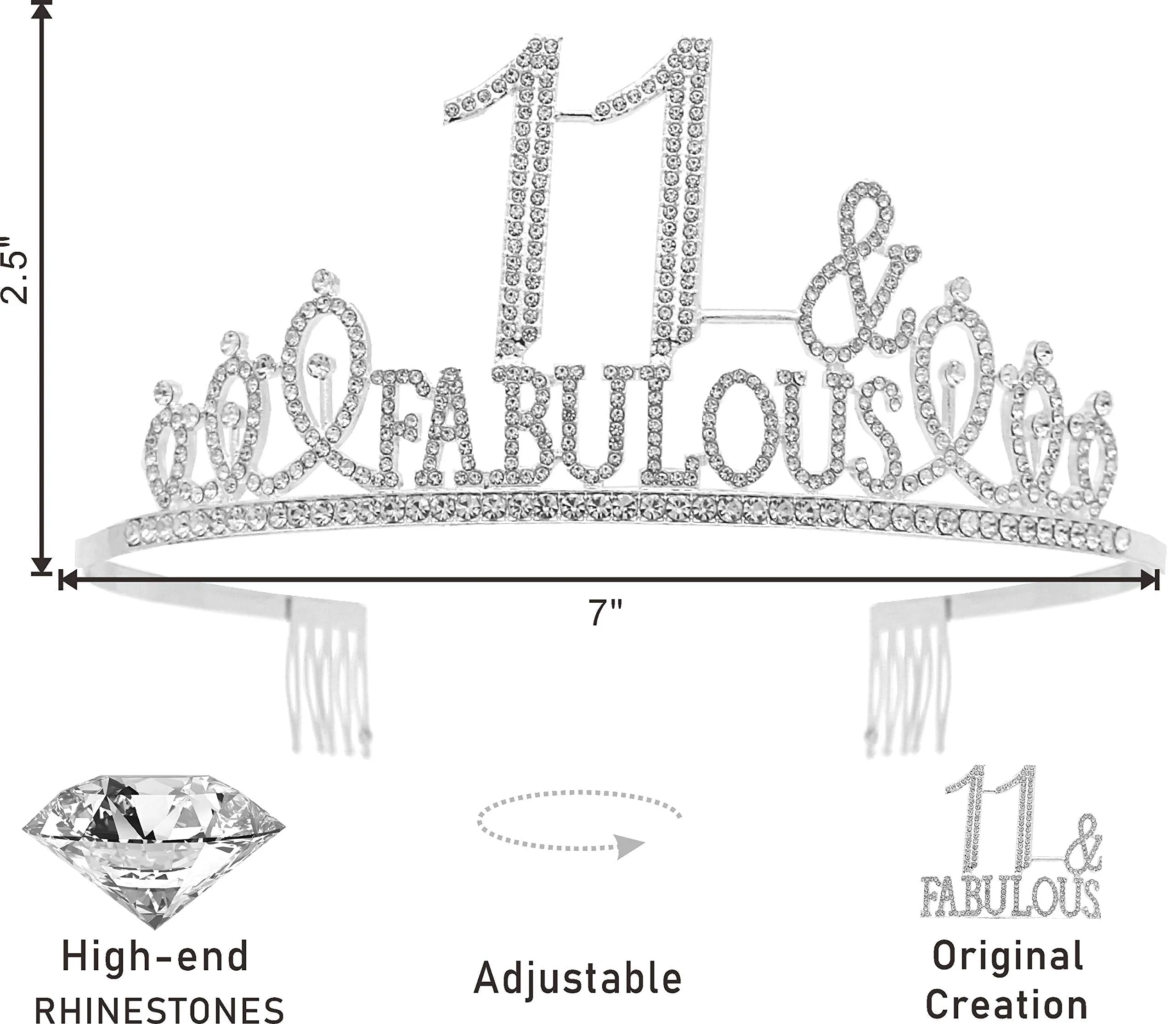 11th Birthday Gifts for girls,11th Birthday Tiara and Sash Silver,11th Birthday