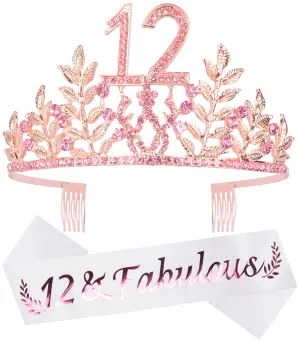 12th Birthday Gifts for Girls, 12th Birthday Tiara and Sash, 12 Fabulous Sash and Crystal