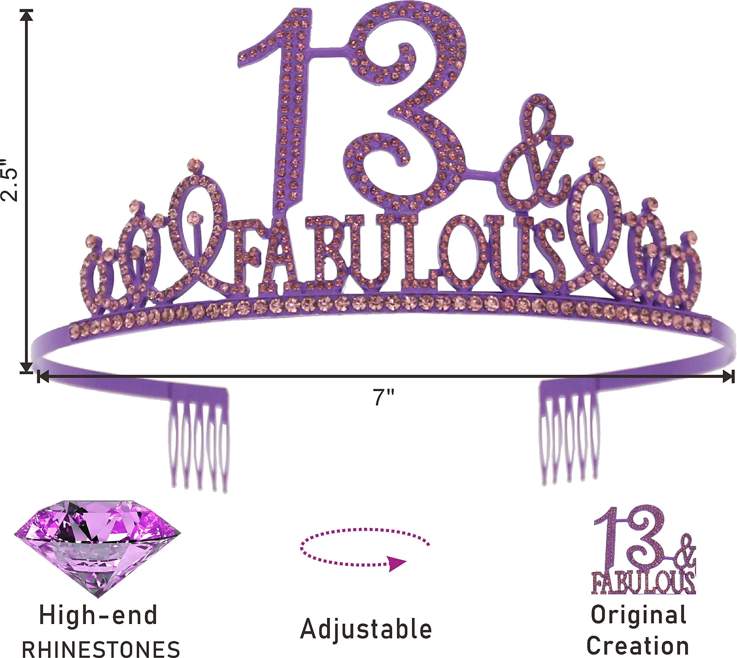 13th Birthday Gifts for Girls,13th Birthday Tiara and Sash Purple,13th Birthday