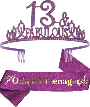 13th Birthday Gifts for Girls,13th Birthday Tiara and Sash Purple,13th Birthday