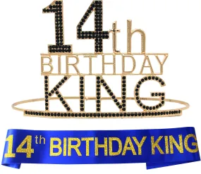 14th Birthday King Crown and Sash for Boy,14th Birthday for Him,14th Birthday Boy Gifts