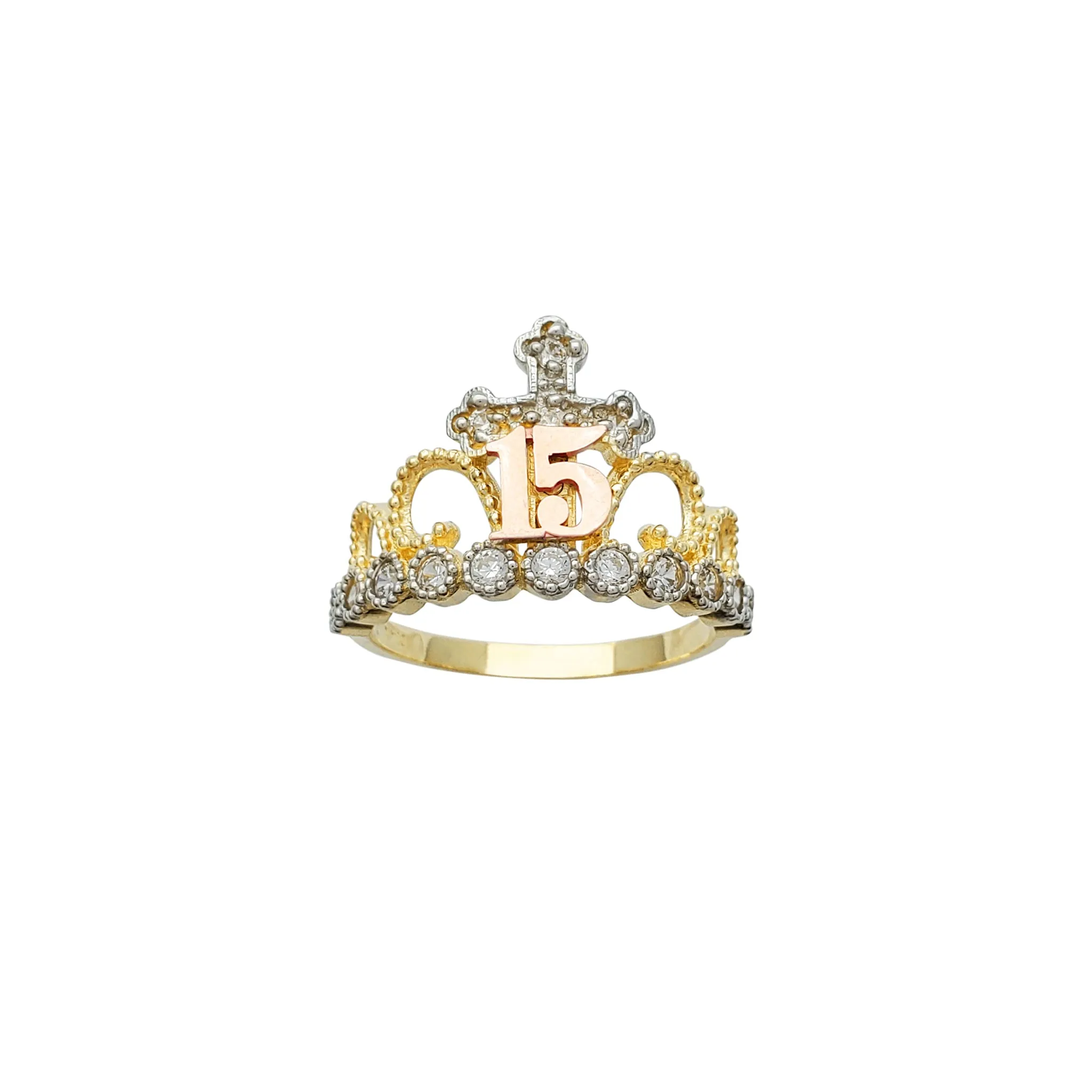 15 Years Birthday Crown-Tiara Ring (14K)