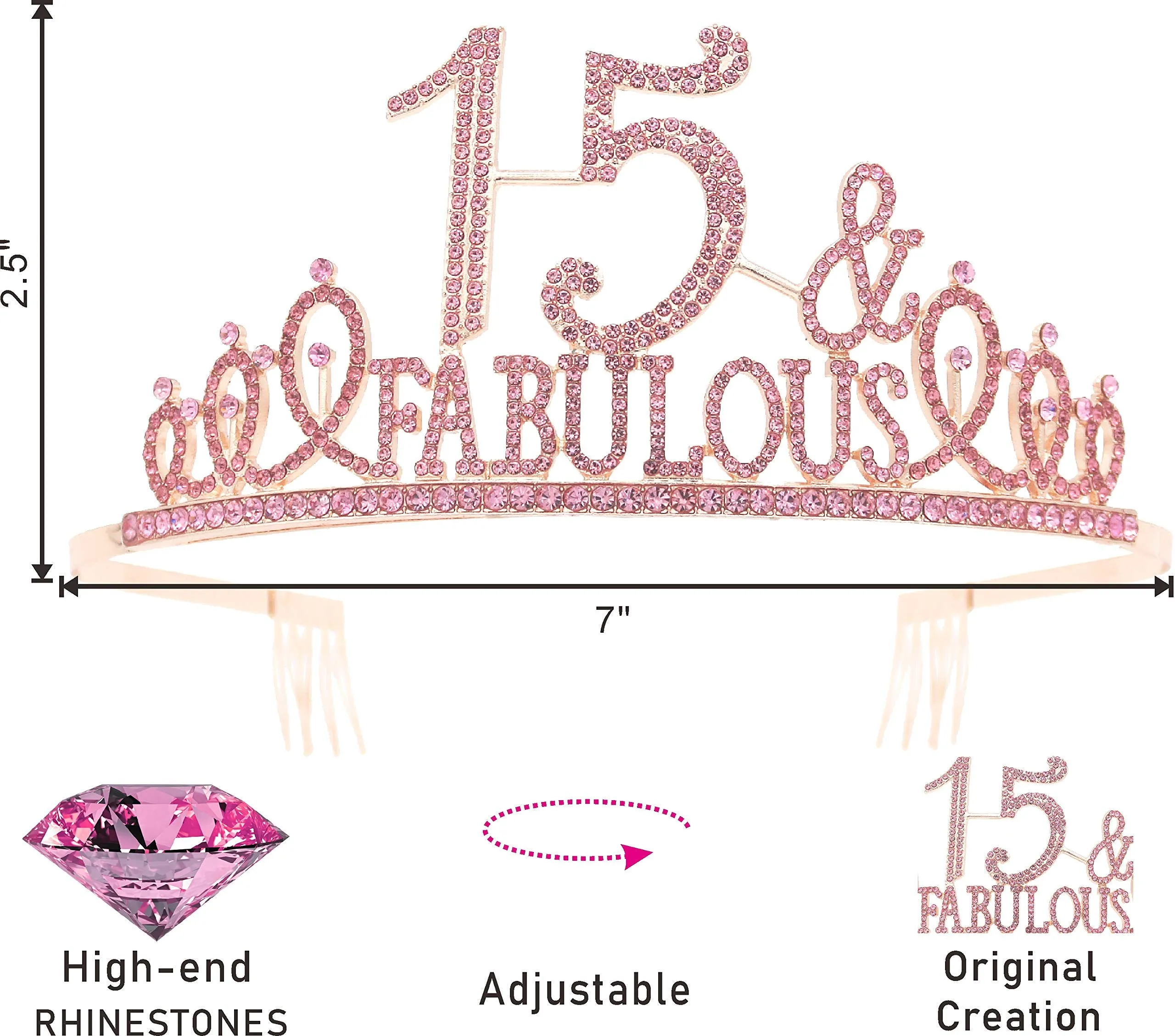 15th Birthday Gifts for Girl,15th Birthday Tiara and Sash Pink,15th Birthday Decorations