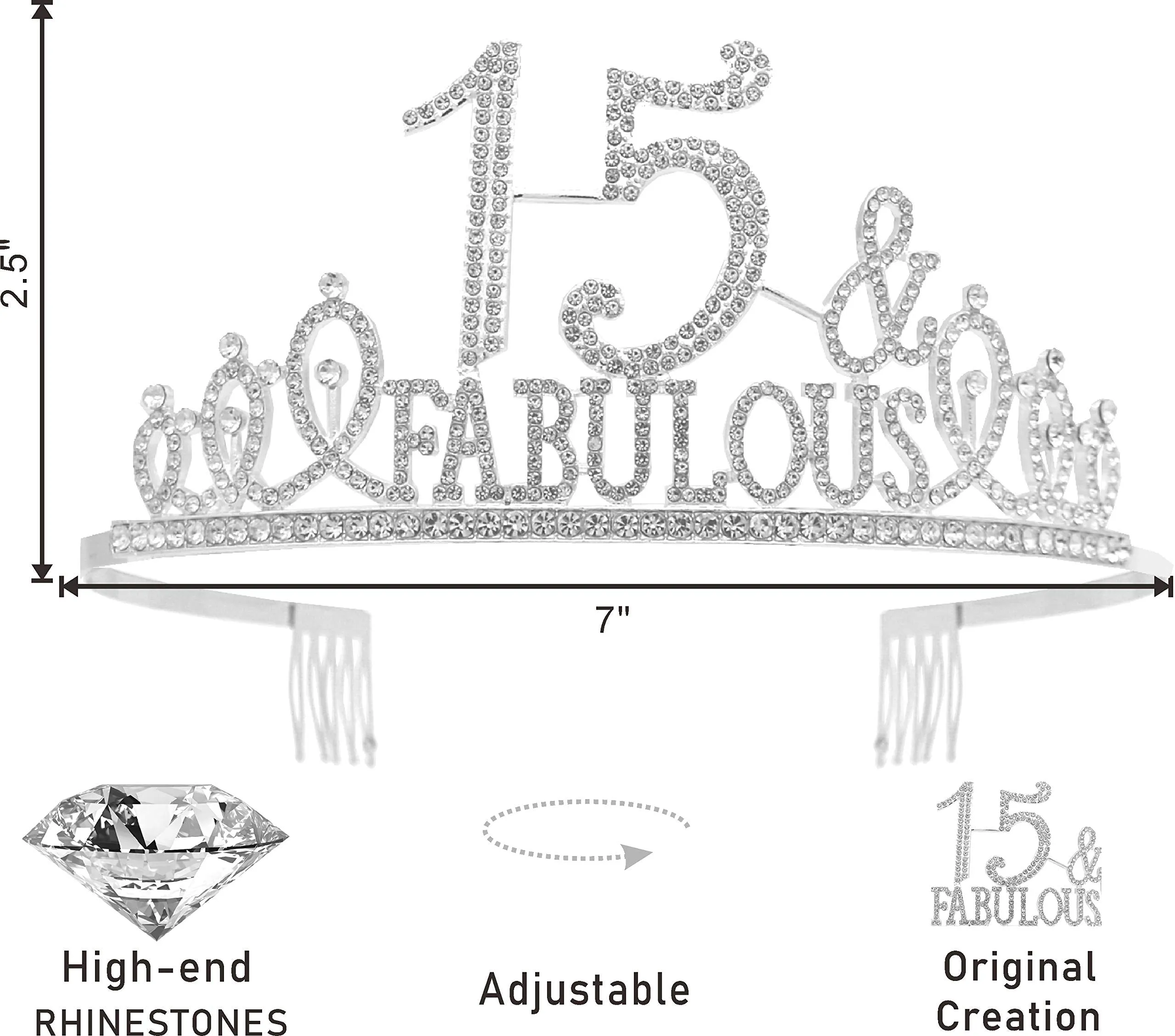 15th Birthday Gifts for girls,15th Birthday Tiara and Sash Silver,15th Birthday