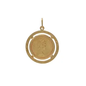 1976 Elizabeth II 1 Sovereign Coin Pendant in 22k Gold with 2nd Portrait