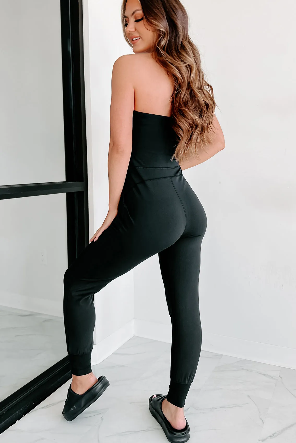 Addicted To Traveling Strapless Jumpsuit (Black)