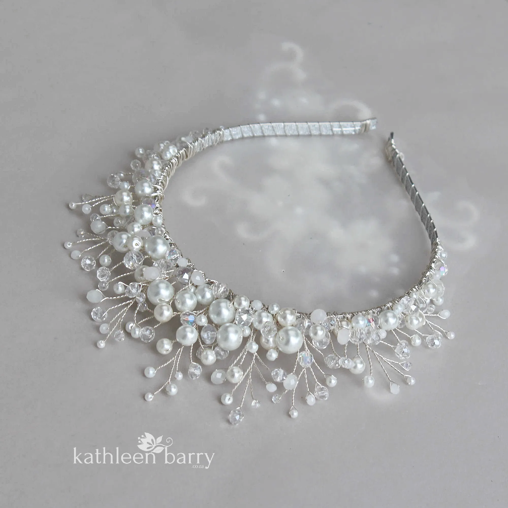 Alita pearl & crystal tiara style crown -Assorted colors available