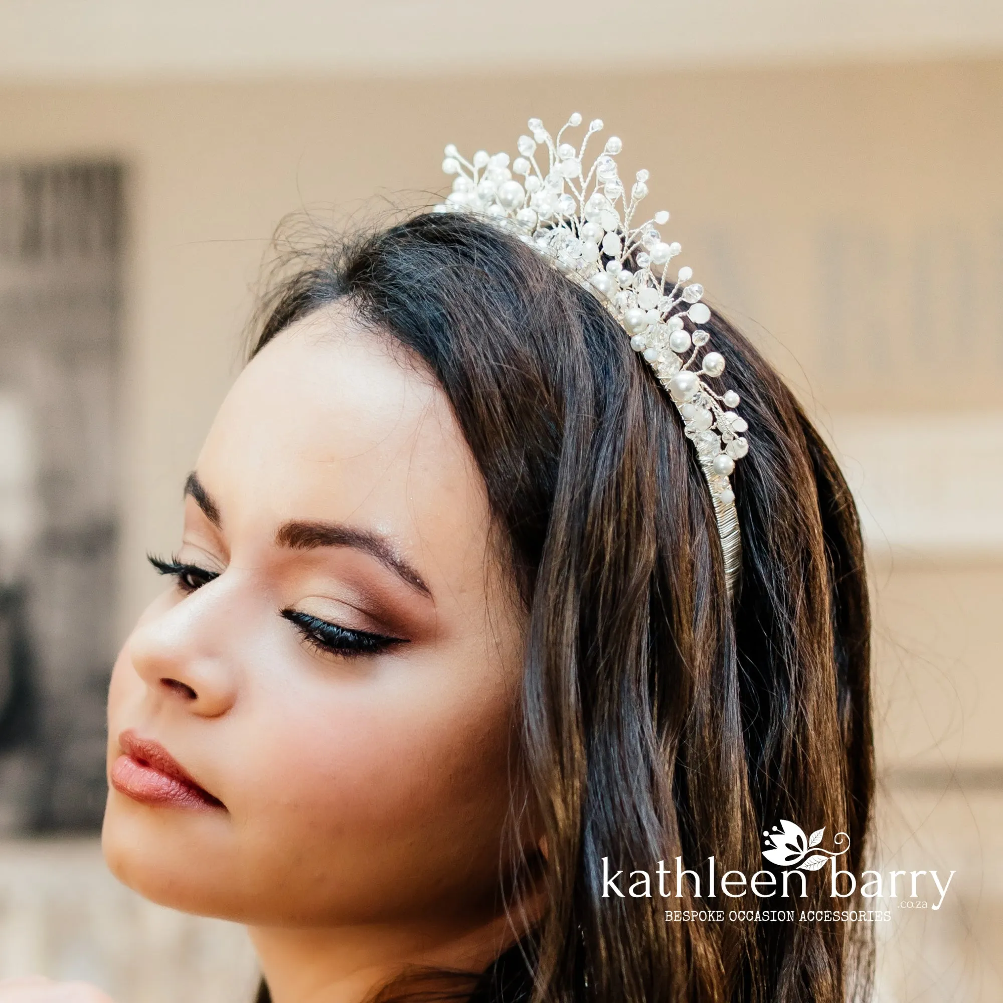 Alita pearl & crystal tiara style crown -Assorted colors available