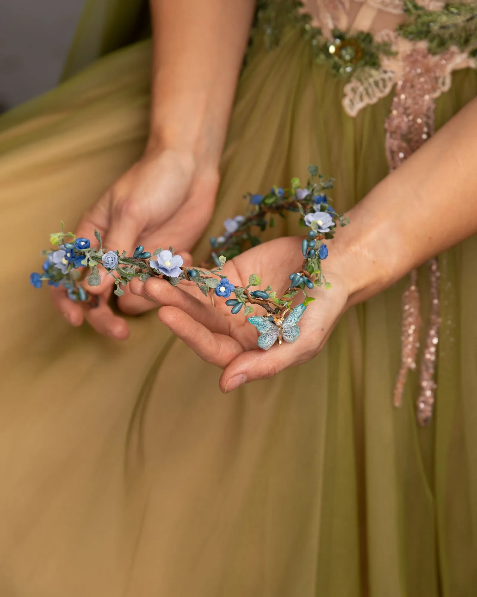 Baby blue flower tiara with butterfly