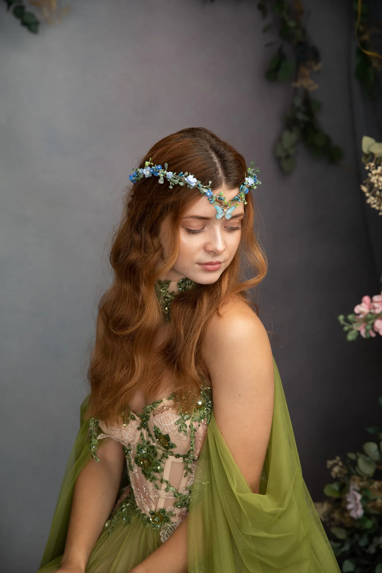 Baby blue flower tiara with butterfly