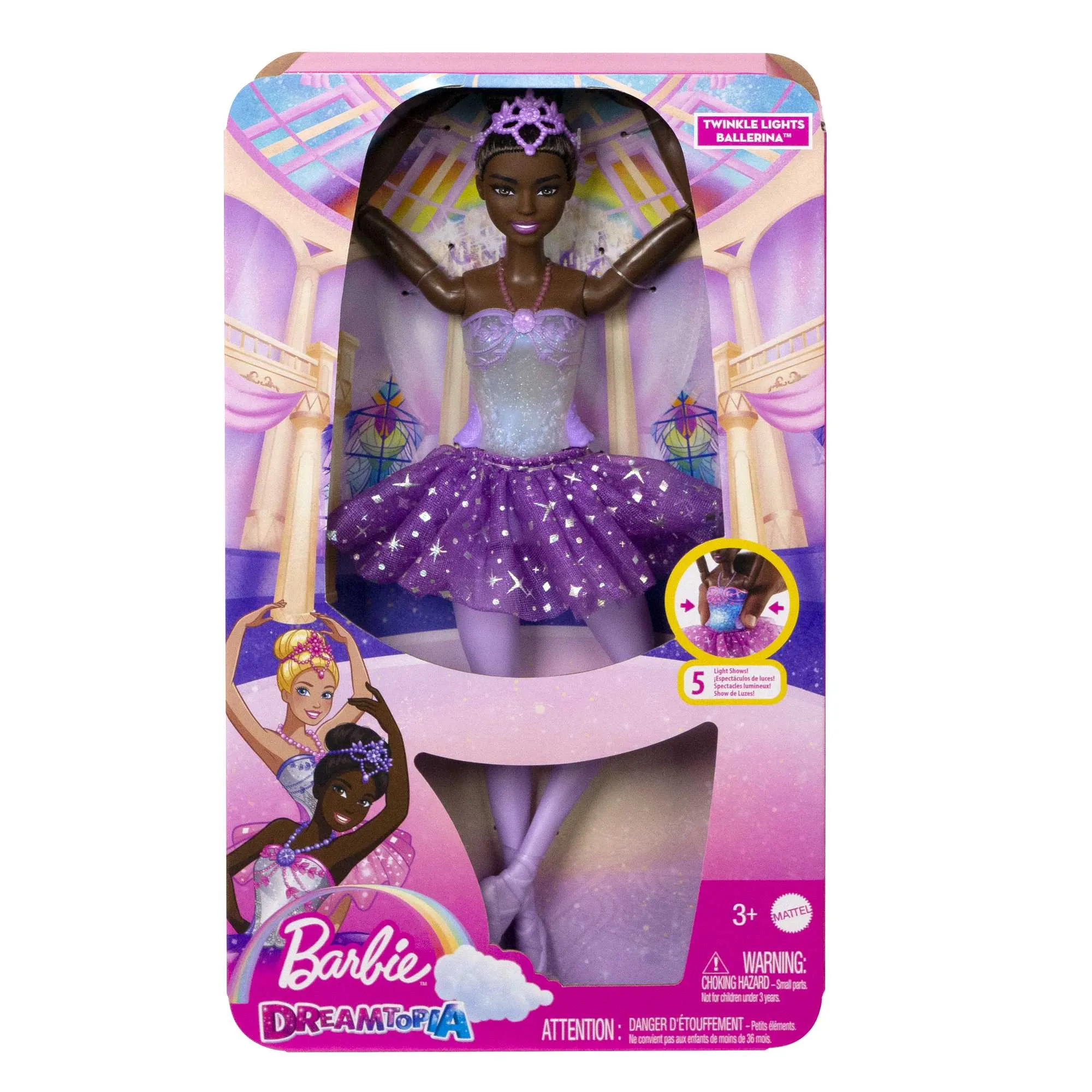 Barbie Dreamtopia Twinkle Lights Ballerina Doll, Brunette With Light-Up Feature, Tiara And Tutu