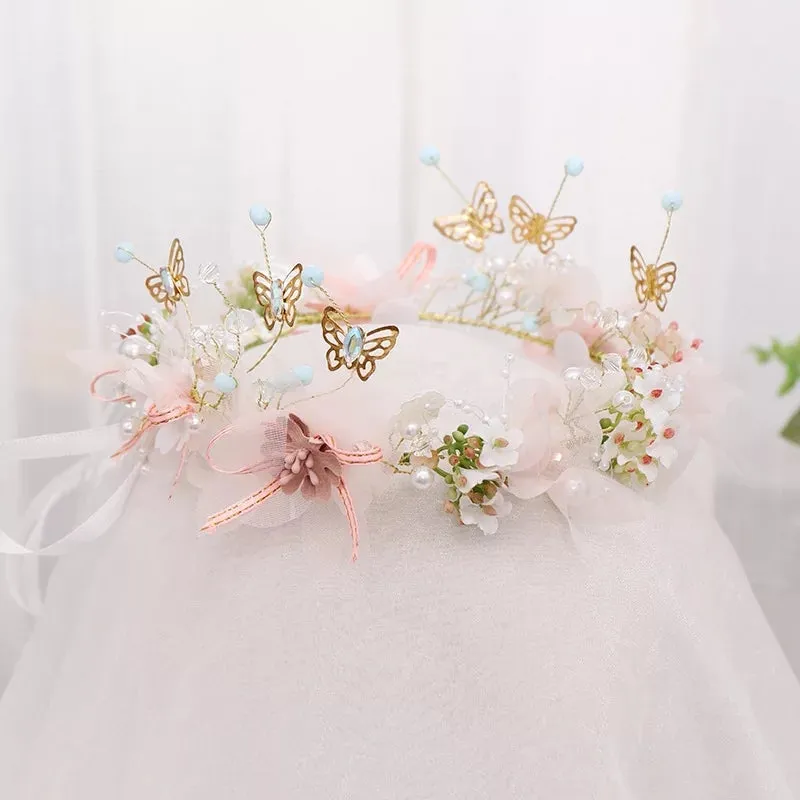 Blush butterfly wreath headpiece - pre order