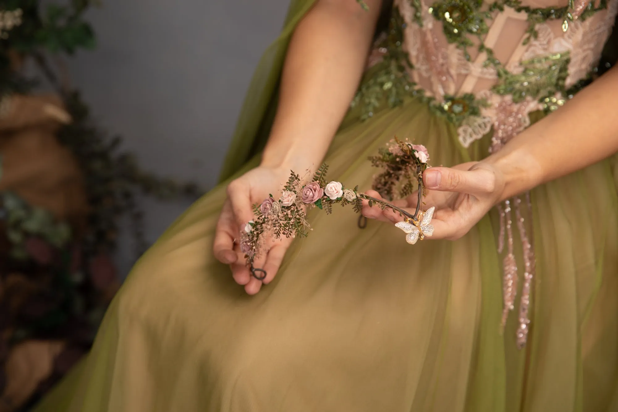 Blush vintage flower elven tiara