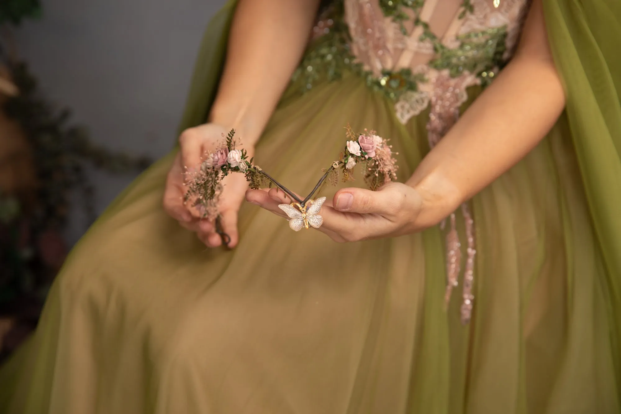 Blush vintage flower elven tiara