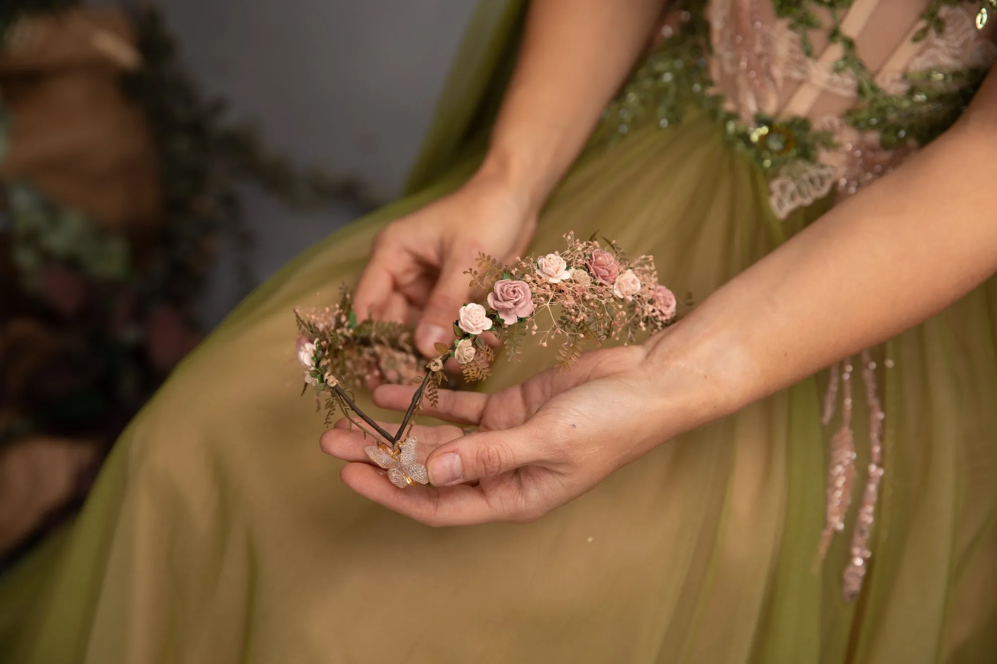 Blush vintage flower elven tiara