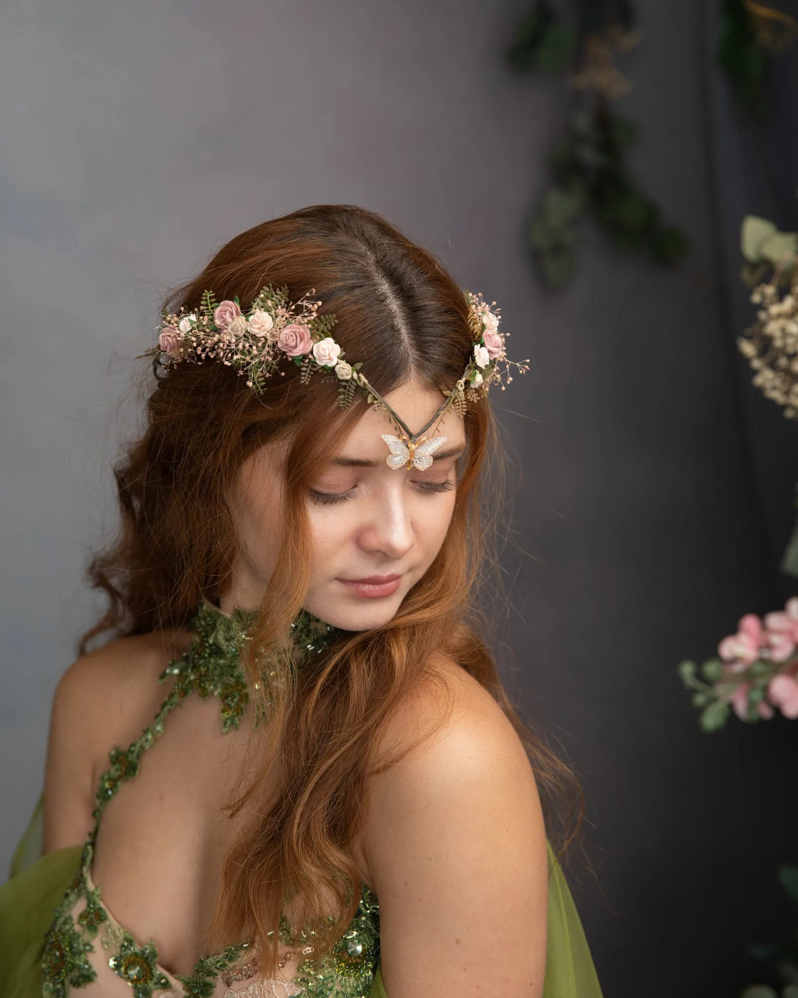 Blush vintage flower elven tiara