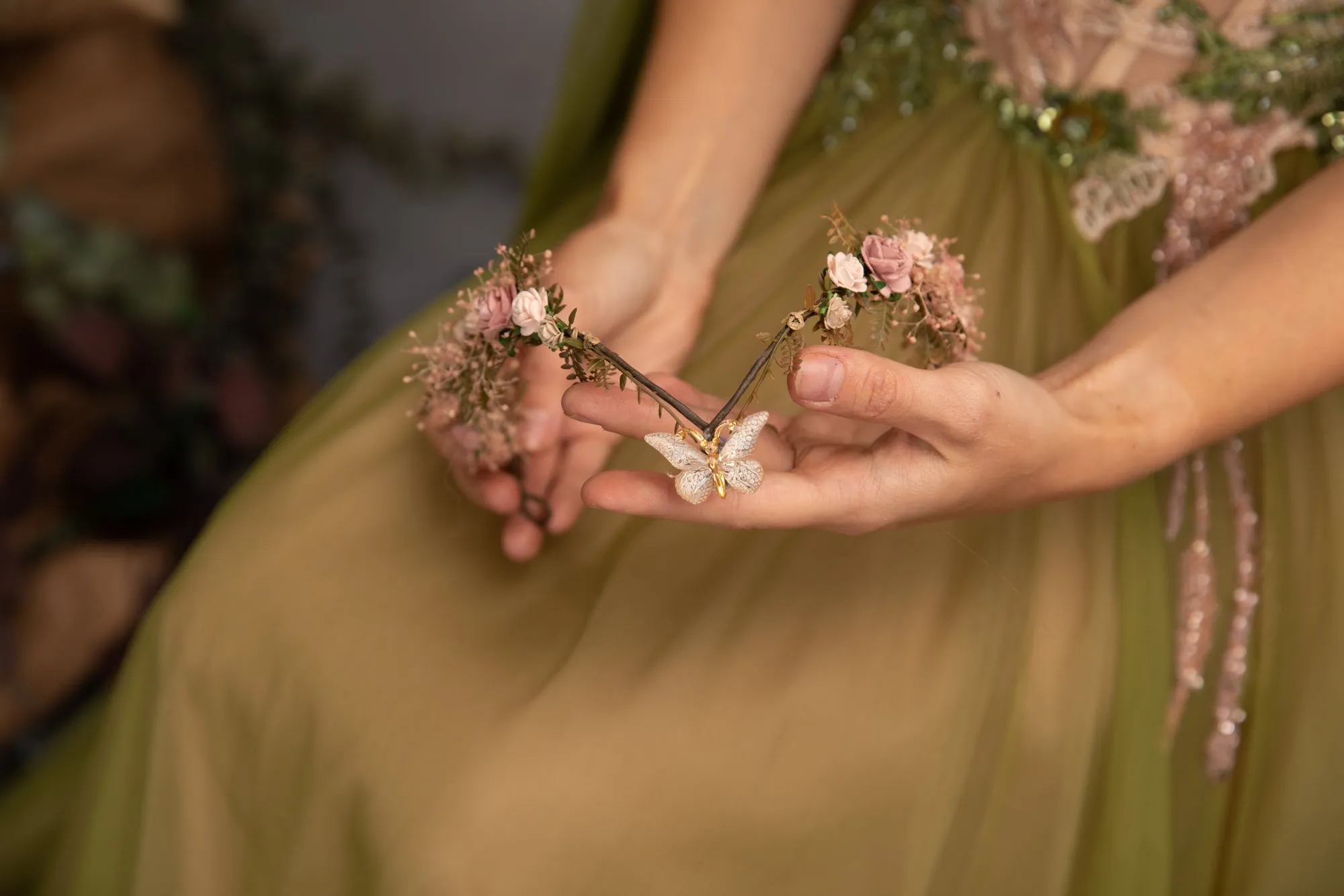 Blush vintage flower elven tiara