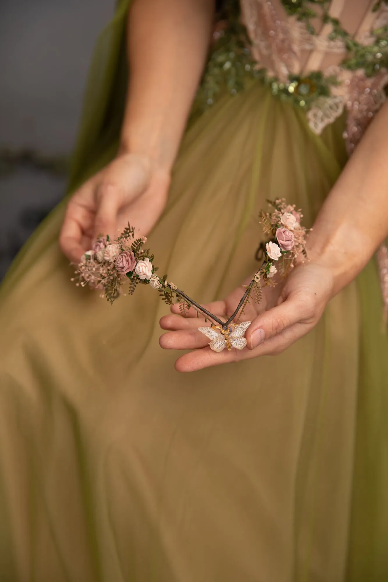 Blush vintage flower elven tiara