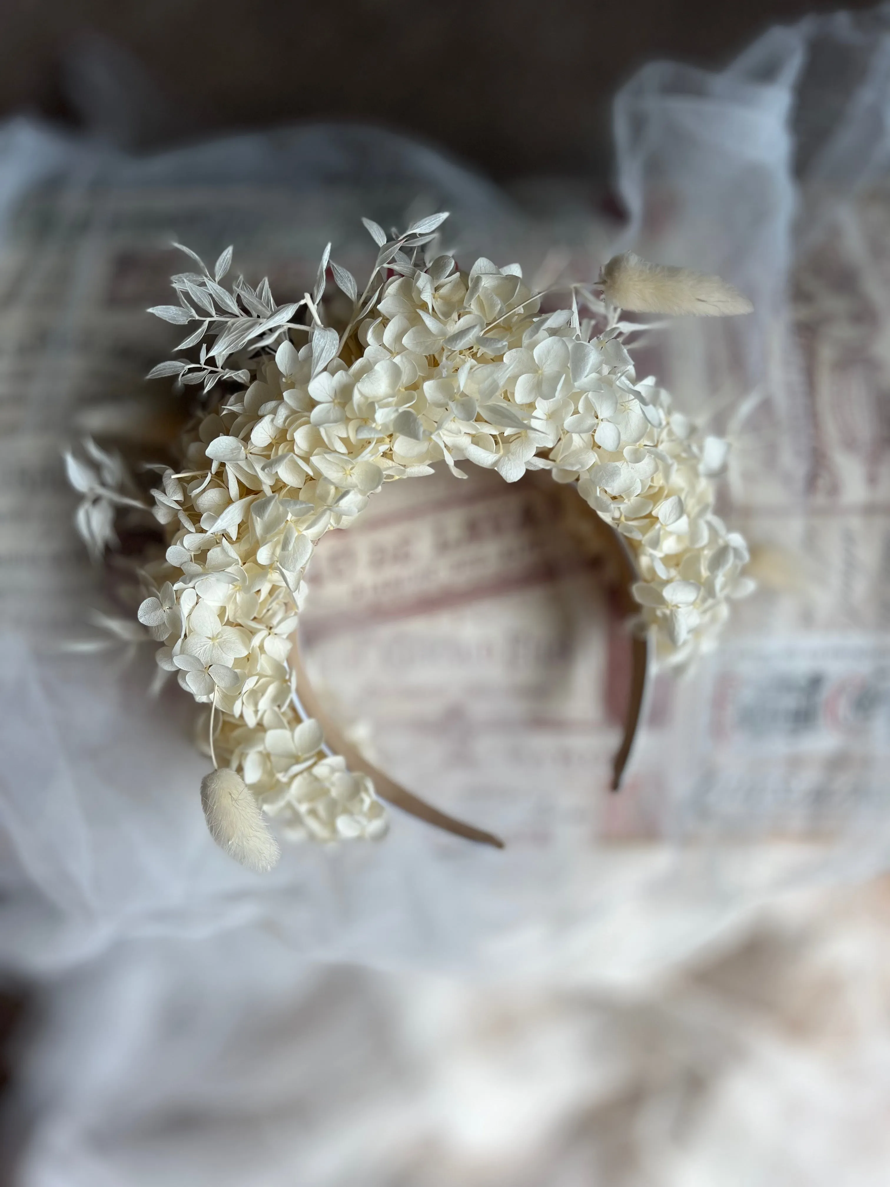 Boho Bridal Statement Headpiece White, Wild Looking Flower Tiara Headband, Large Floral Crown Unique Design