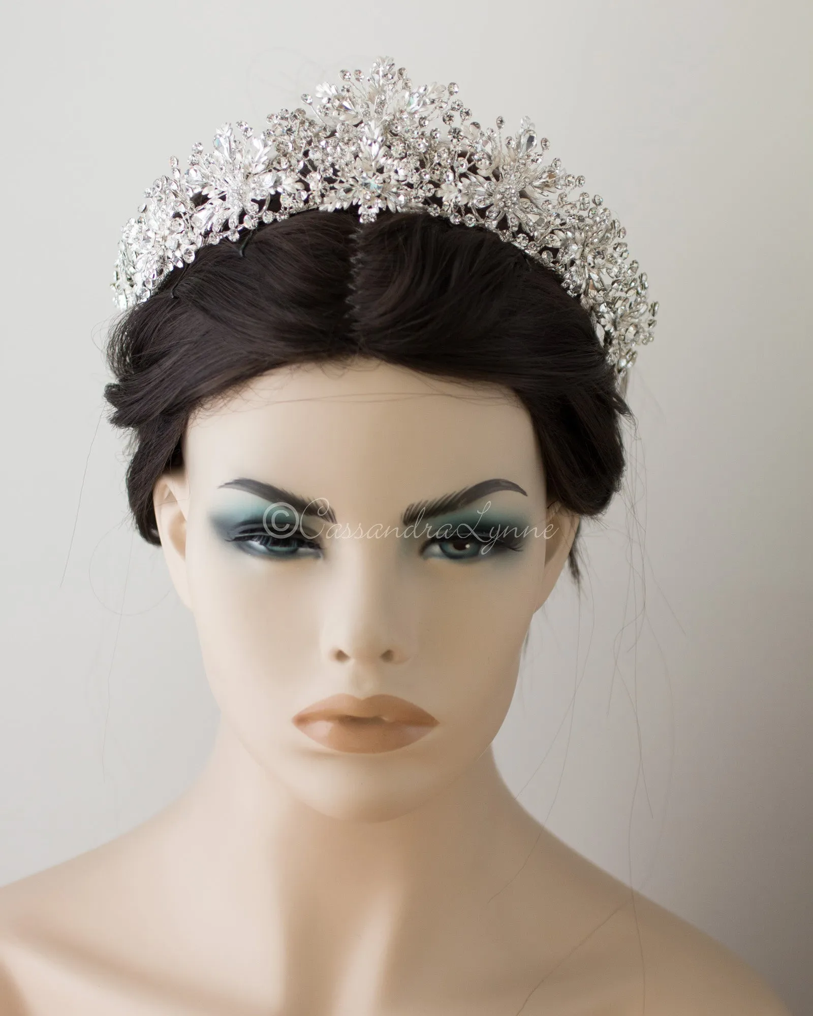 Bridal Tiara of Ivory Frosted Flowers and Jewels