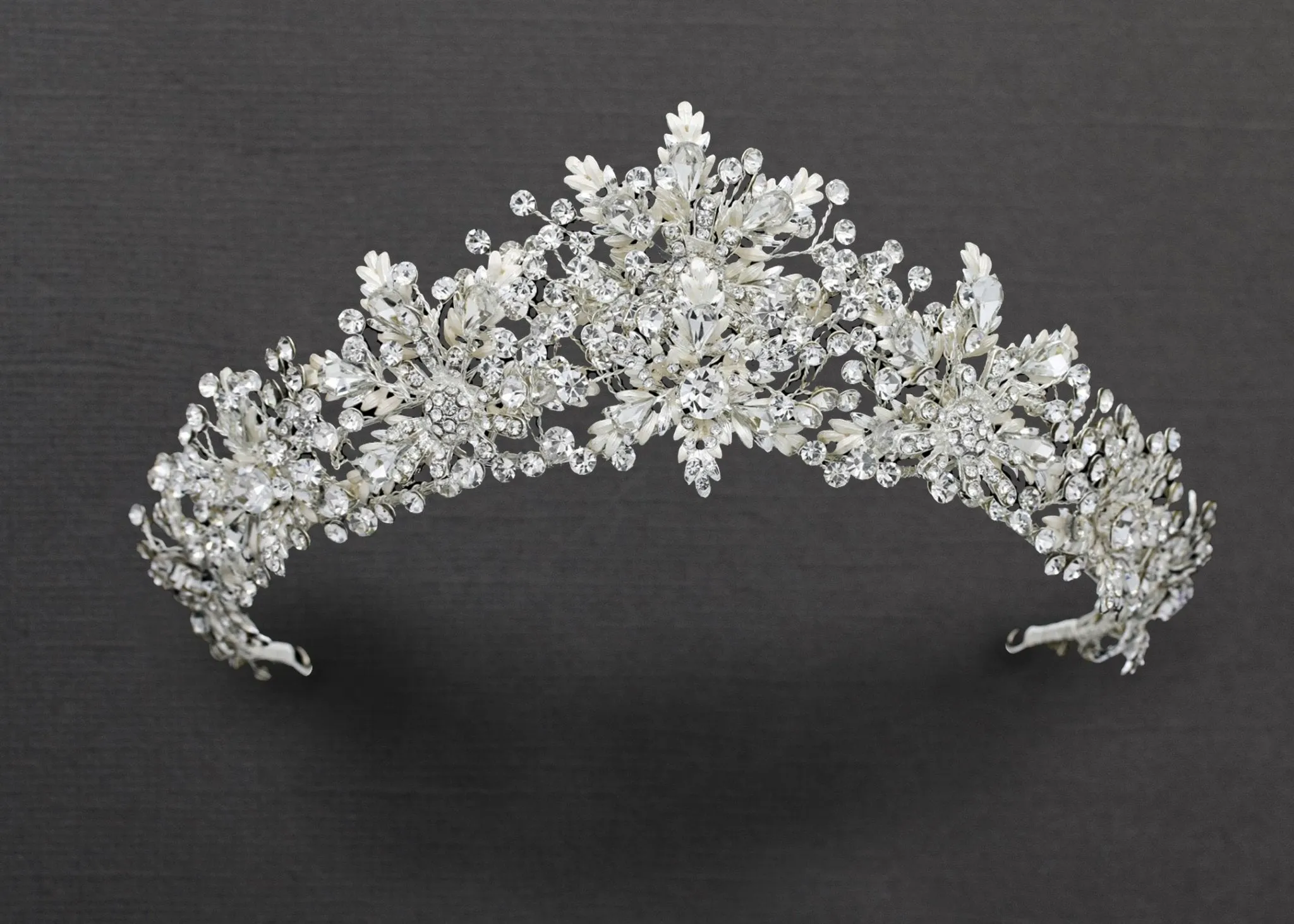 Bridal Tiara of Ivory Frosted Flowers and Jewels