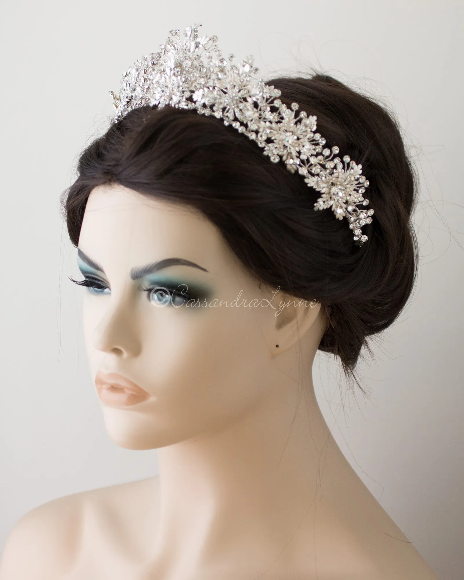 Bridal Tiara of Ivory Frosted Flowers and Jewels