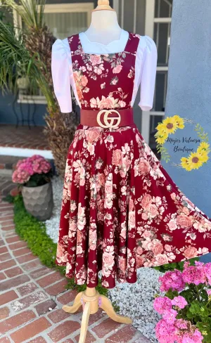 Burgundy Midi Floral Overall