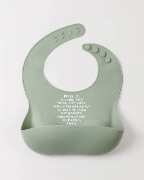 Catholic Meal Blessing Bib | BPA Free Bib | Gift For Baby: Sage Green - ALL CAPS English