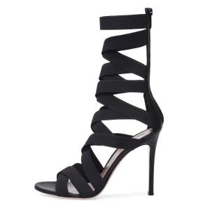 European & American Black Elastic Belt Heel Sandals & Cool Boots | Chengdu Fashion Women's Shoes