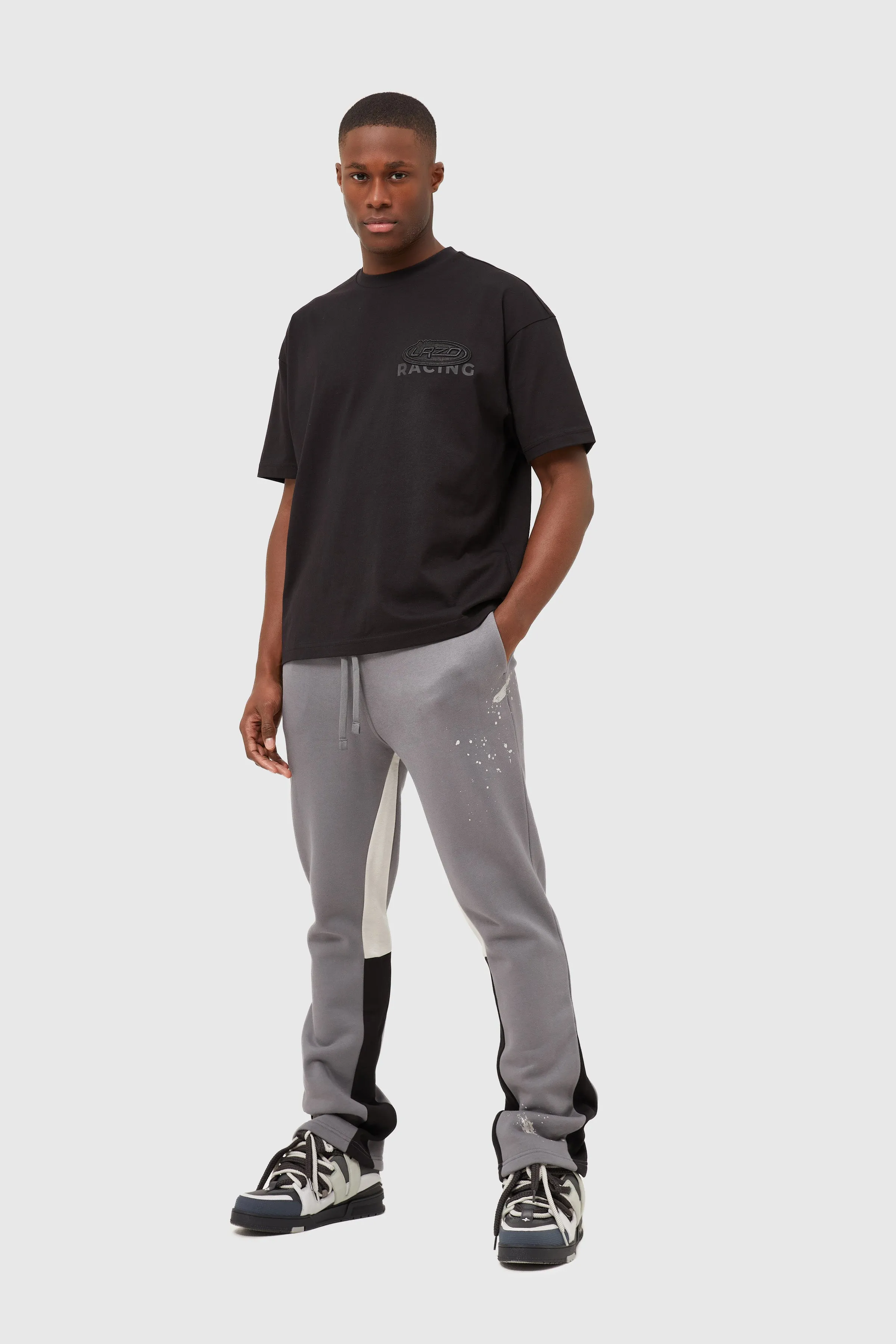 FLARED TONAL PAINT JOGGER - GREY