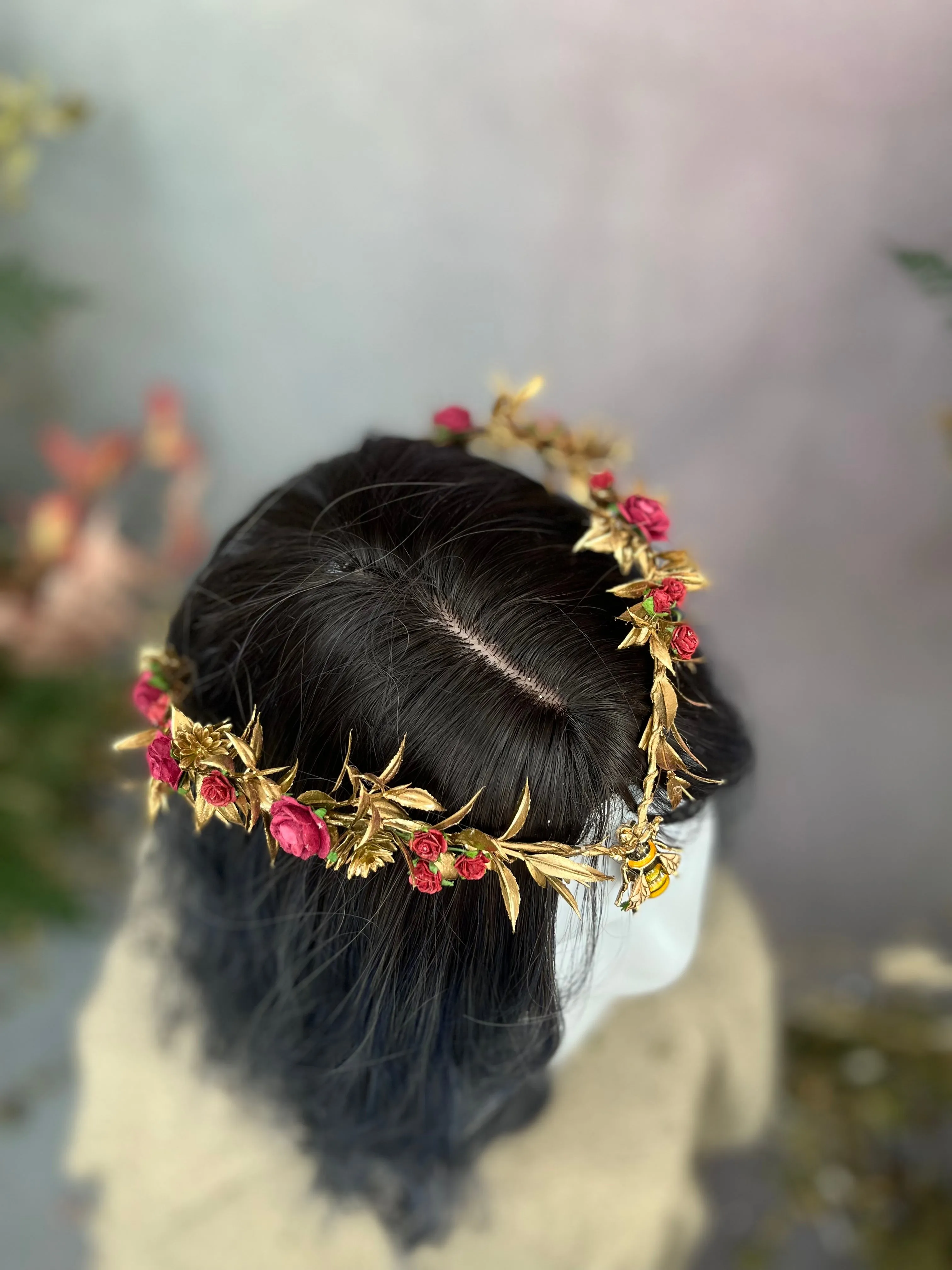 Flower elven tiara with a bee