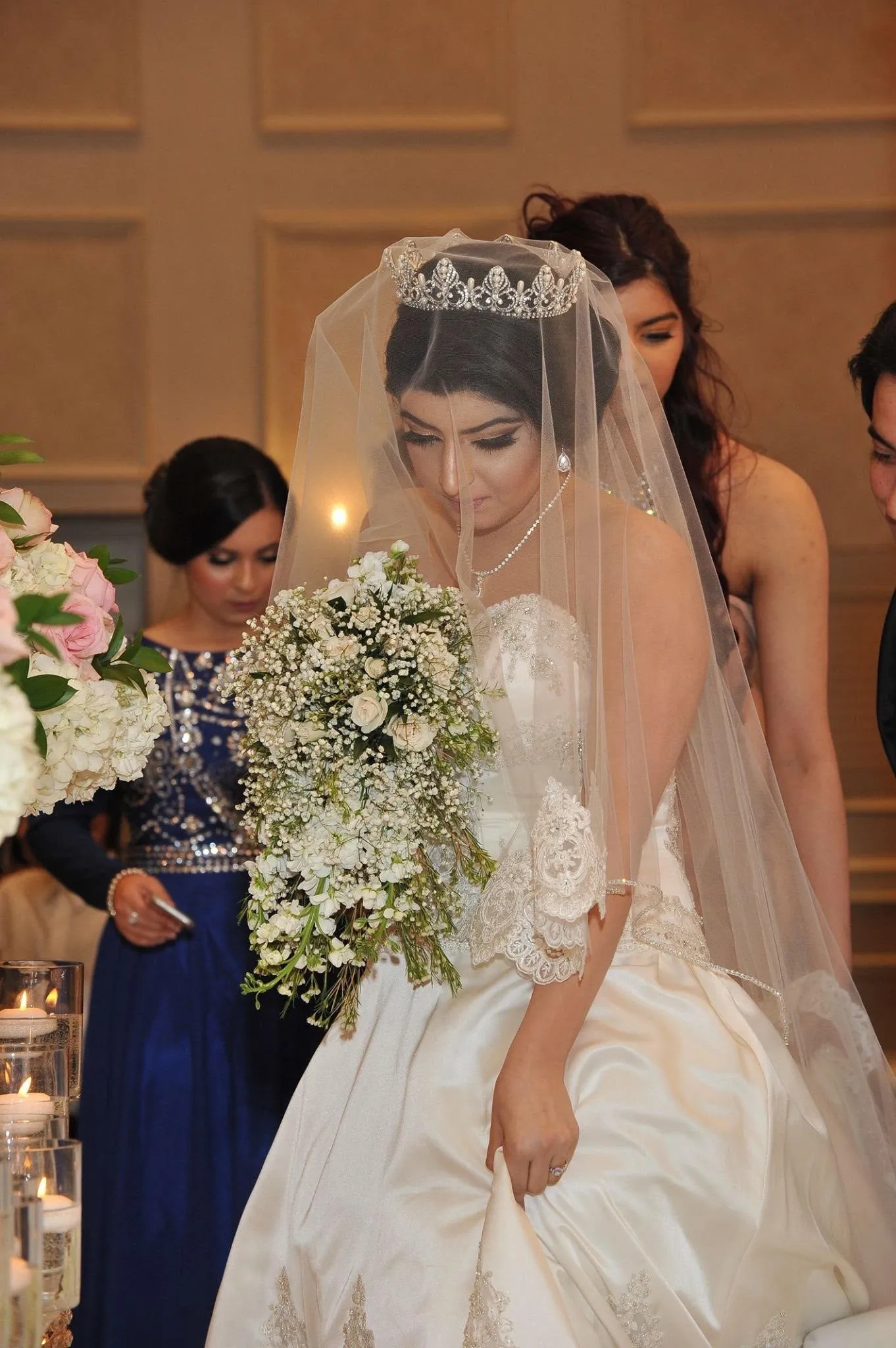 Full Circle Wedding Crown with Teardrop Pearls