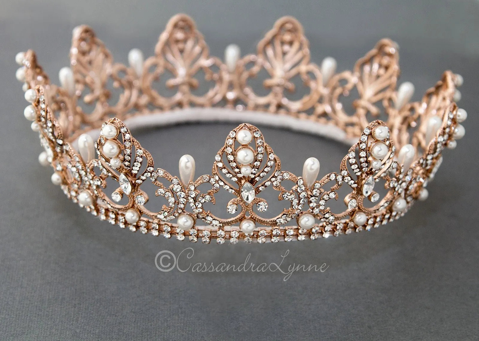 Full Circle Wedding Crown with Teardrop Pearls