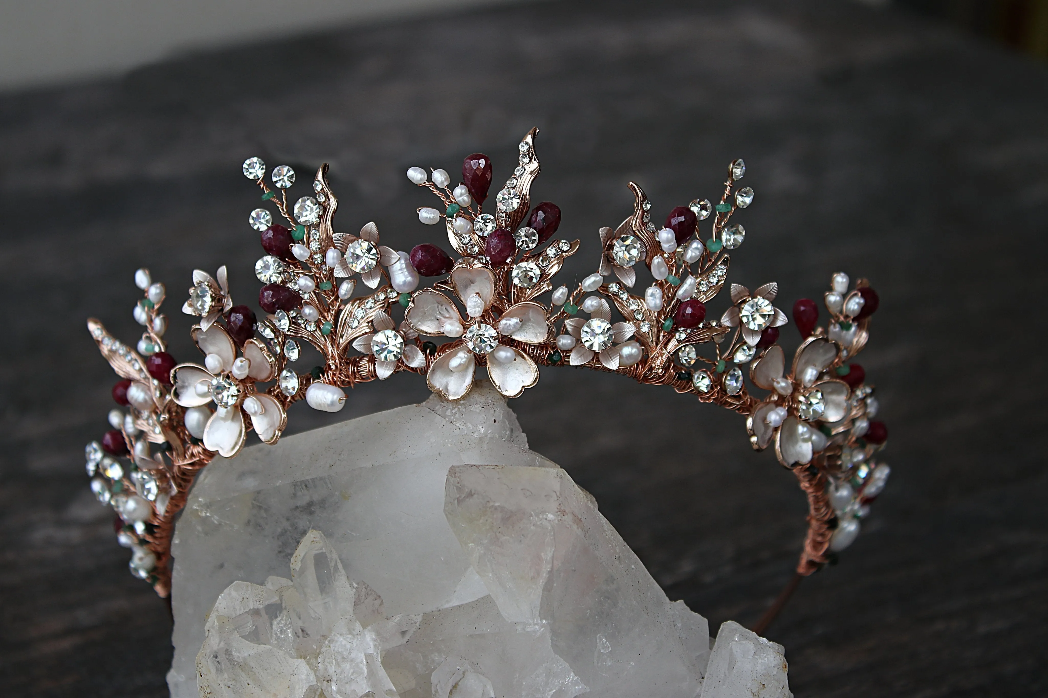 GENEVIEVE Tiara with Ruby and Emerald Briolettes