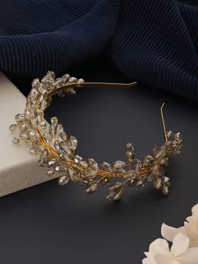 Gold-Toned Grey Pearl Studded Flower Tiara Hairband