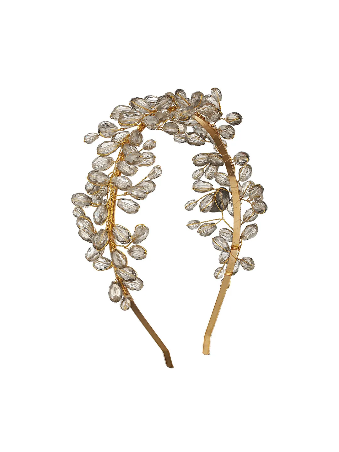 Gold-Toned Grey Pearl Studded Flower Tiara Hairband