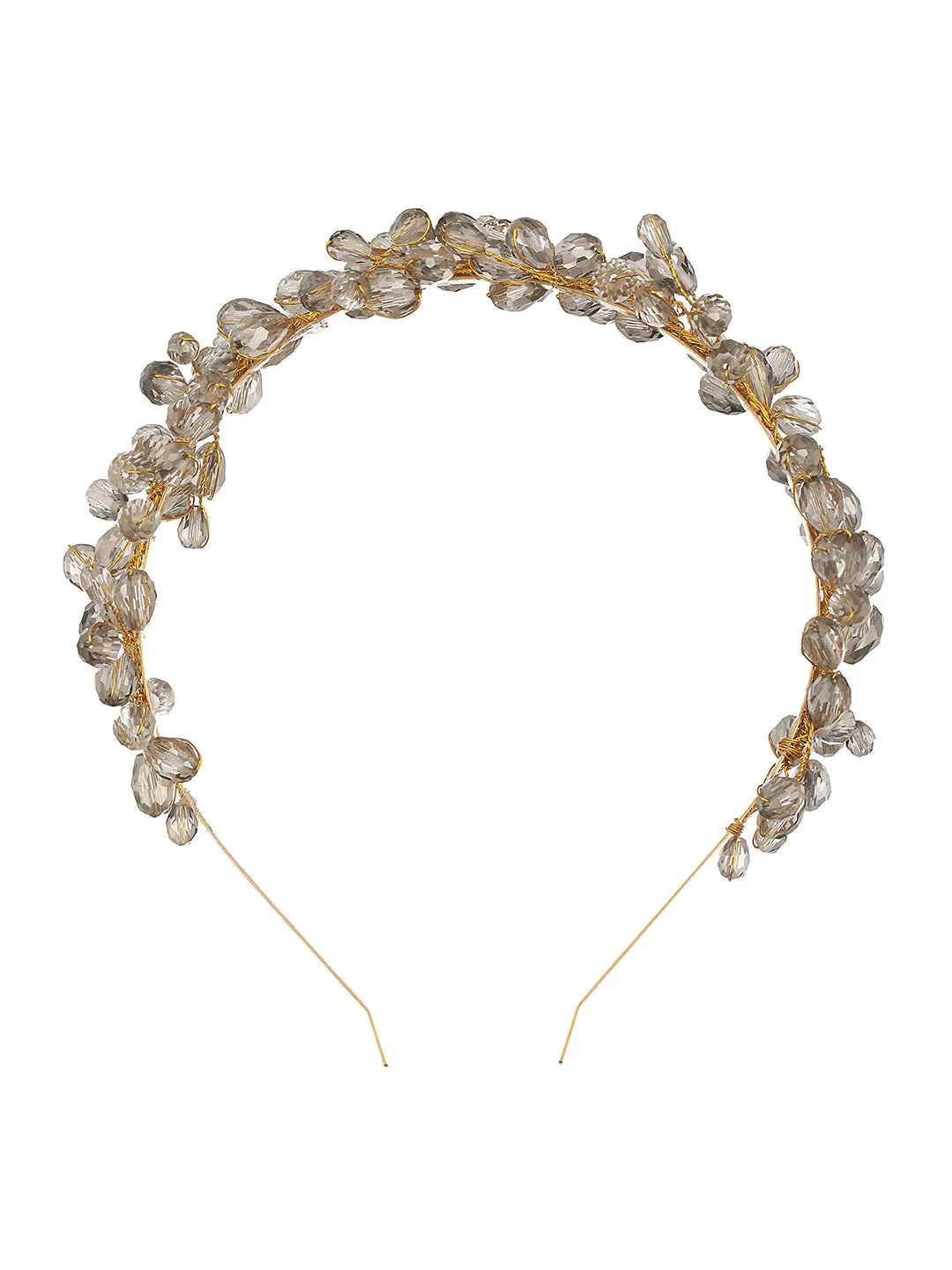 Gold-Toned Grey Pearl Studded Flower Tiara Hairband