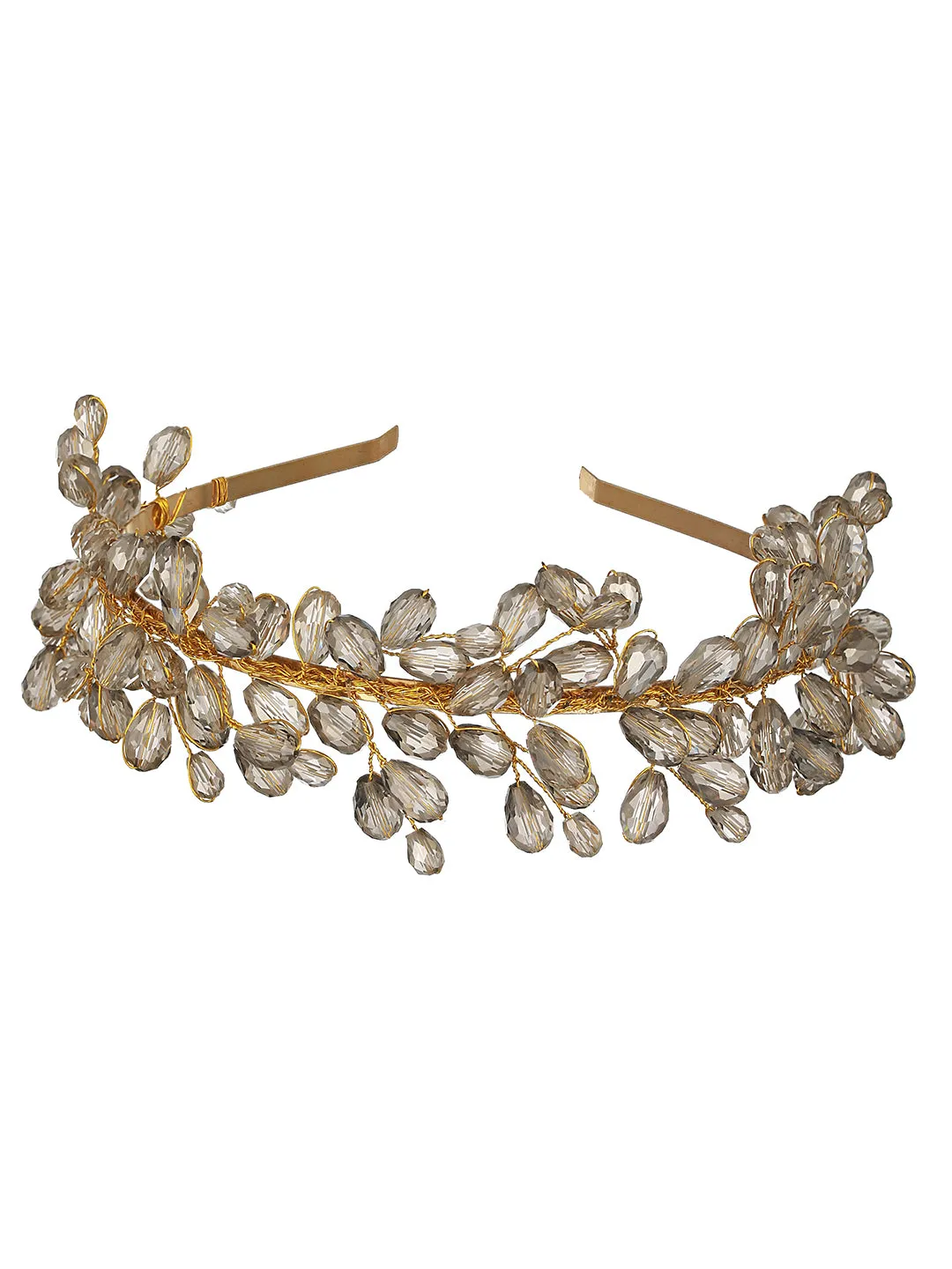 Gold-Toned Grey Pearl Studded Flower Tiara Hairband