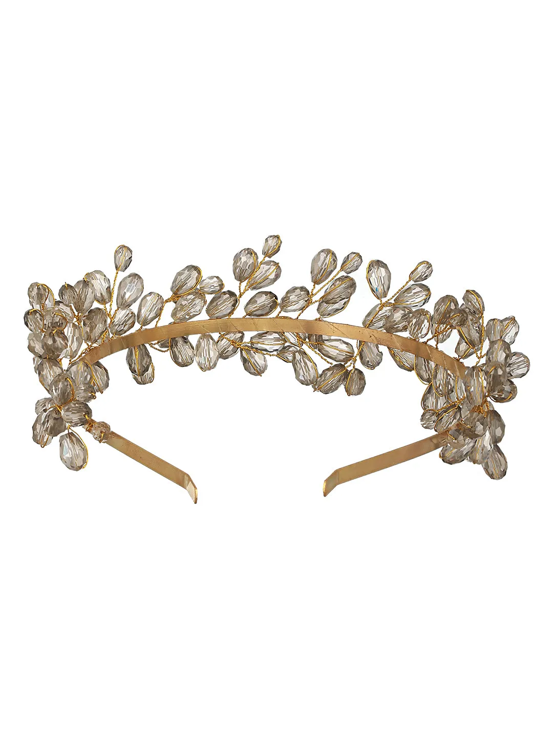 Gold-Toned Grey Pearl Studded Flower Tiara Hairband