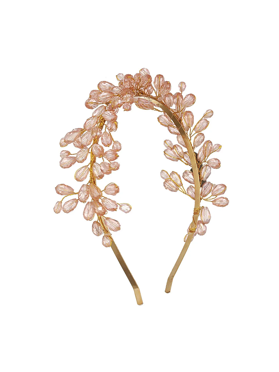 Gold-Toned Peach Pearl Studded Flower Tiara Hairband