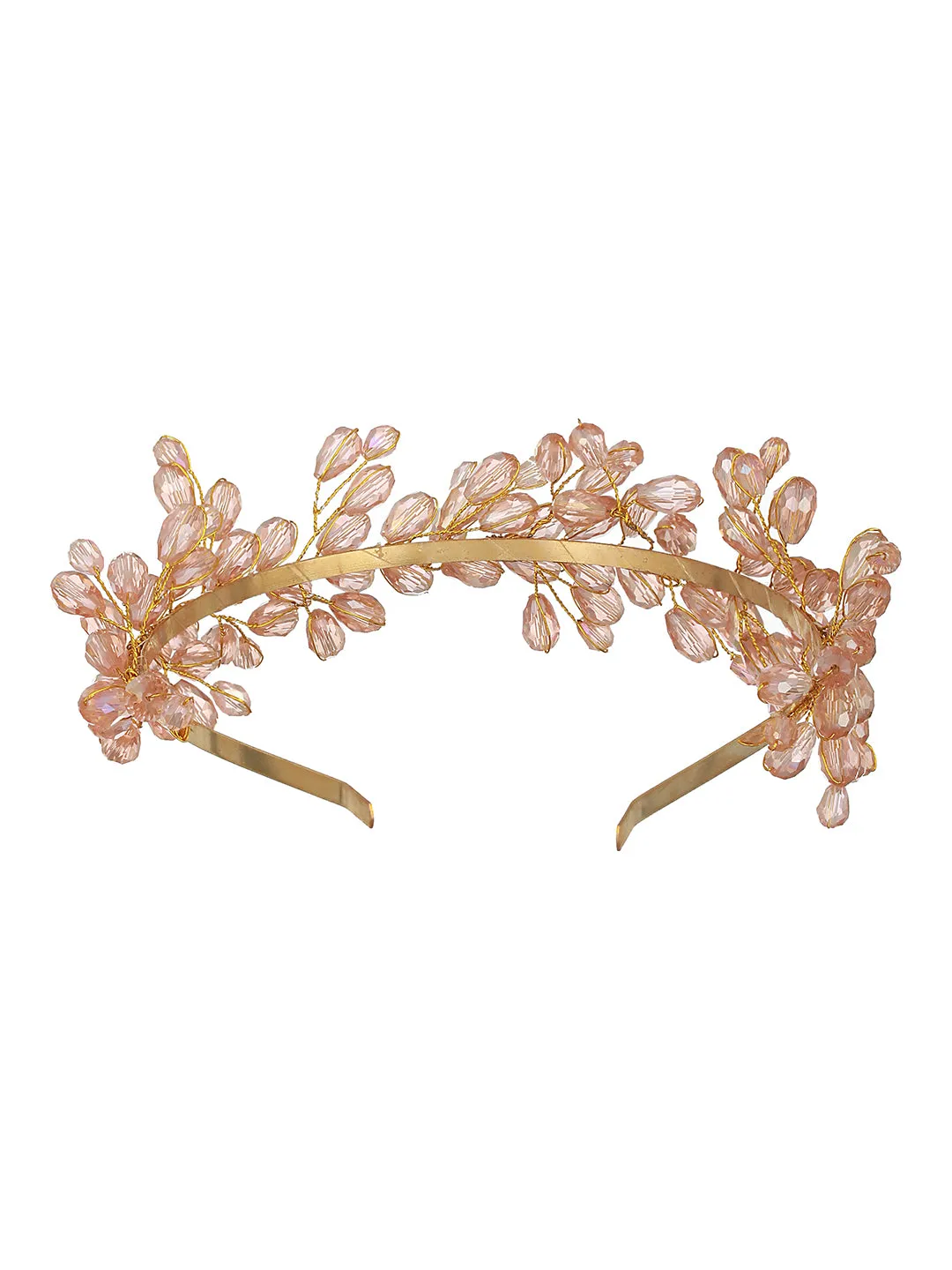 Gold-Toned Peach Pearl Studded Flower Tiara Hairband