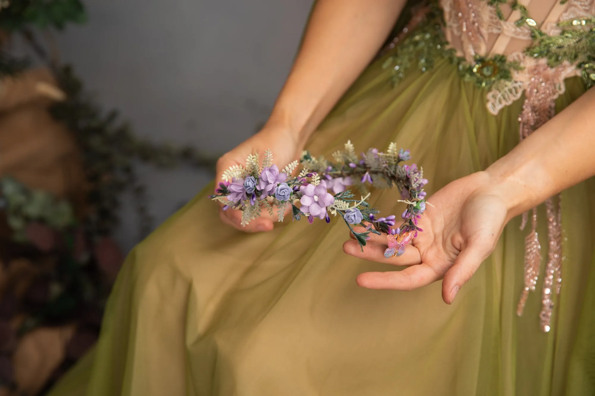 Lilac elf flower tiara