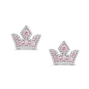 Princess Tiara CZ Stud Earrings in Sterling Silver